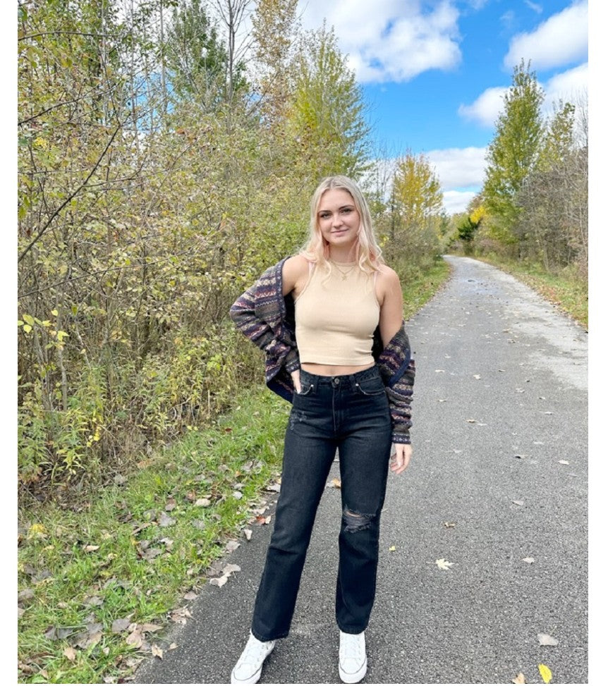 High Rise Distressed Black Denim