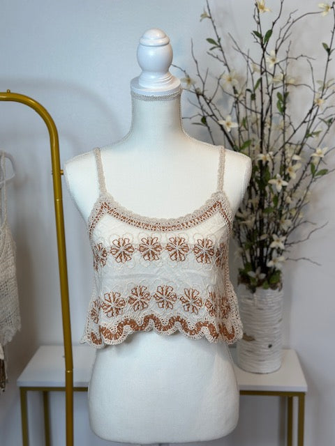 Embroidered Cotton Linen Tank