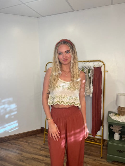Embroidered Cotton Linen Tank